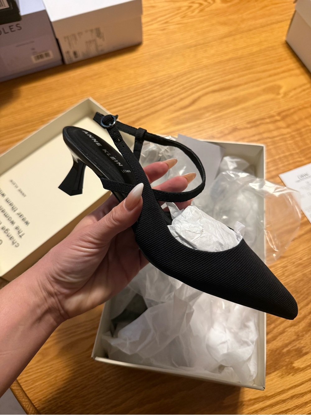Anne Klein Black Pointed Slingback Kitten Heel